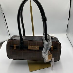 Steve Madden Brown Monogram Shoulder Bag with Black Handles